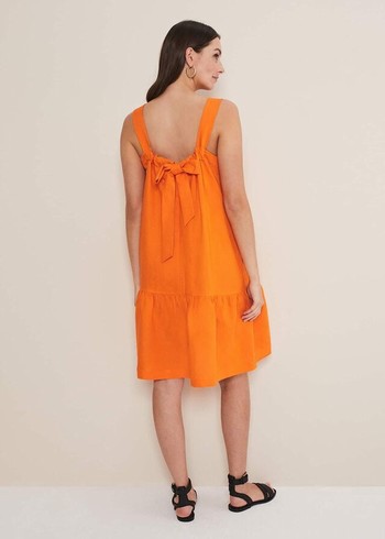 Phase Eight Mandy Linen Swing Dress Orange Australia | QN3985210